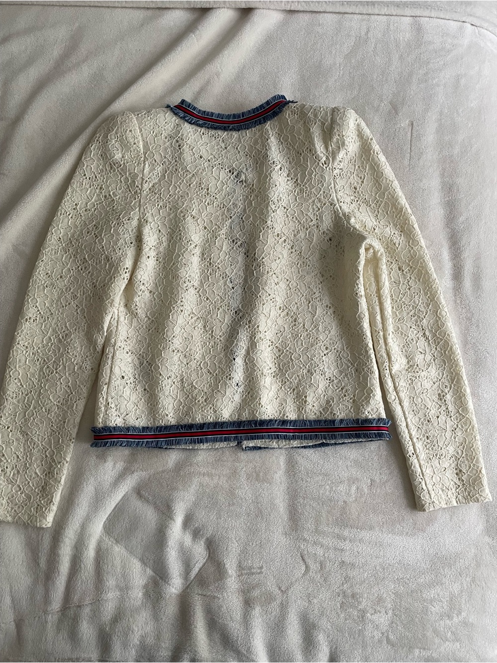 Gracia Cream Lace Tweed Jacket with Navy & Red Trim - Picture 9 of 9